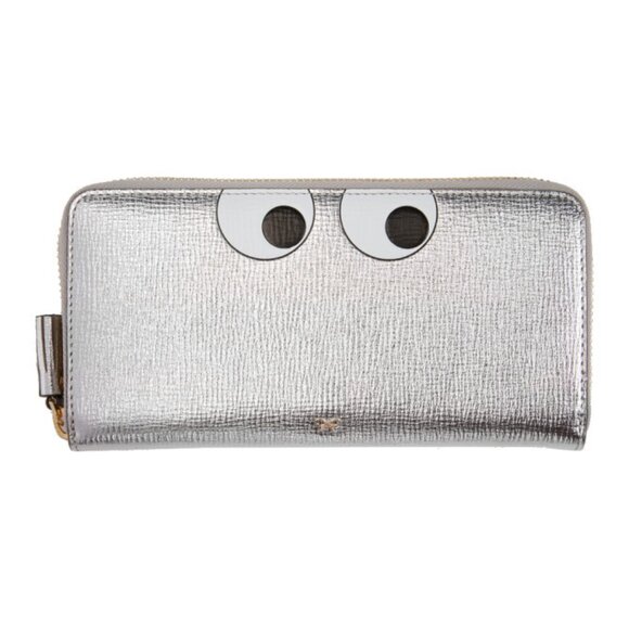 ANYA HINDMARCH Silver Large Eyes Zip Around Leather Wallet 👀 - Picture 1 of 7